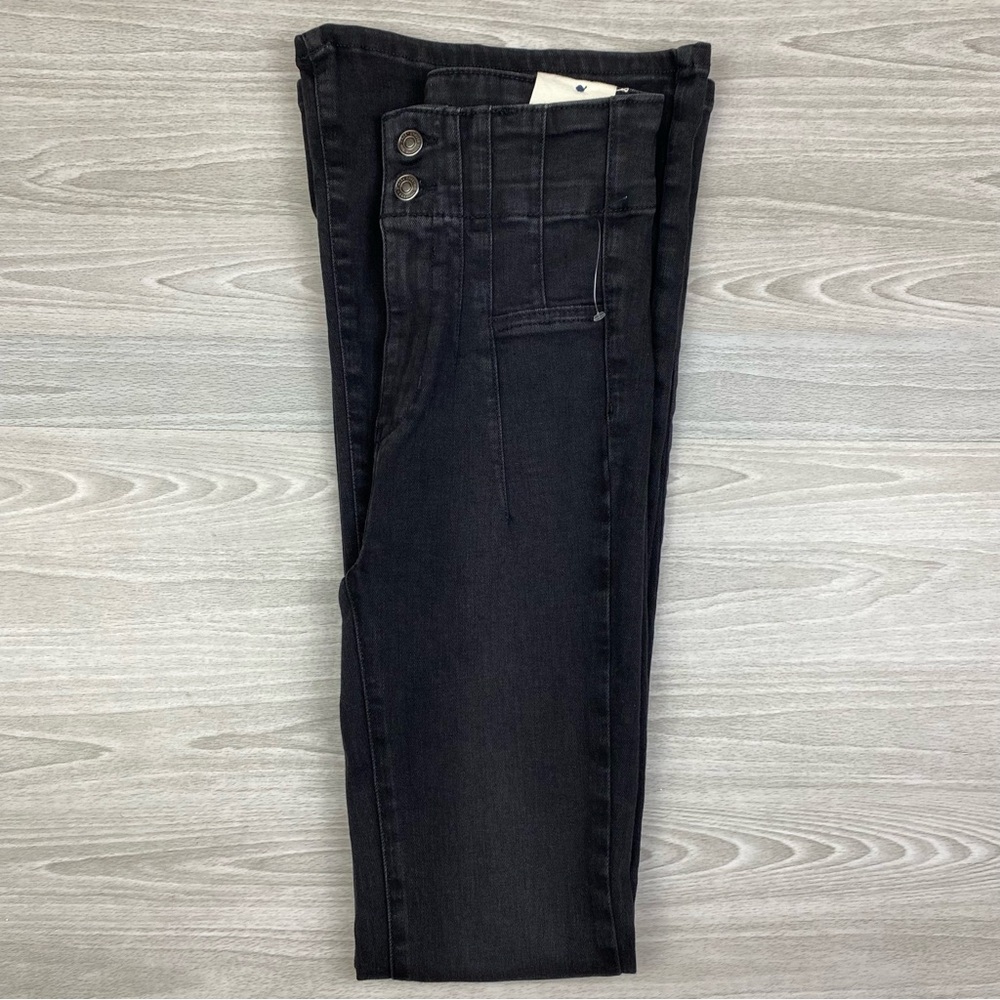 Free People x We The Free Jayde Retro High Rise Flare Stretch Jeans Onyx 25 - Picture 12 of 17